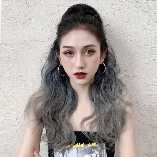Wig wavy ponytail for women girls photos shooting stage performance curly hair big wave gradient grab clip fashion natural long hair high ponytail